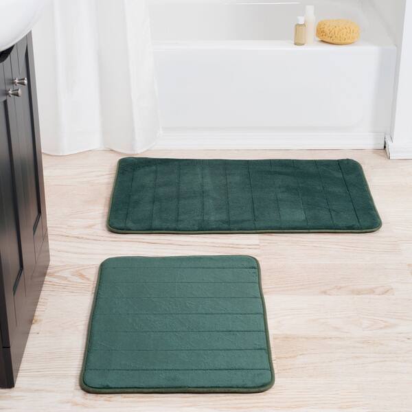 Bathroom Rugs - 2-Piece Memory Foam Bath Mats with Microfiber Top by Windsor Home - Green