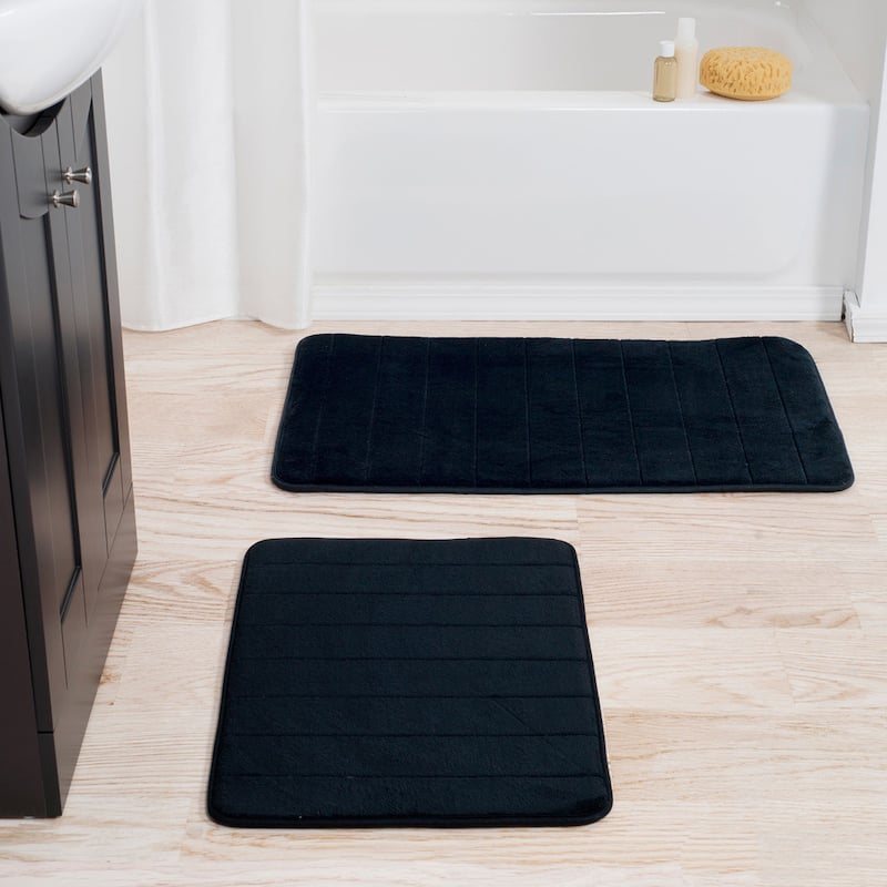 Bathroom Rugs - 2-Piece Memory Foam Bath Mats with Microfiber Top by Windsor Home - Black