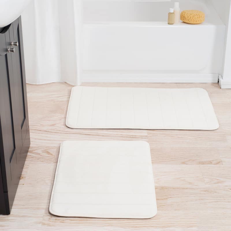 Bathroom Rugs - 2-Piece Memory Foam Bath Mats with Microfiber Top by Windsor Home - Off-White