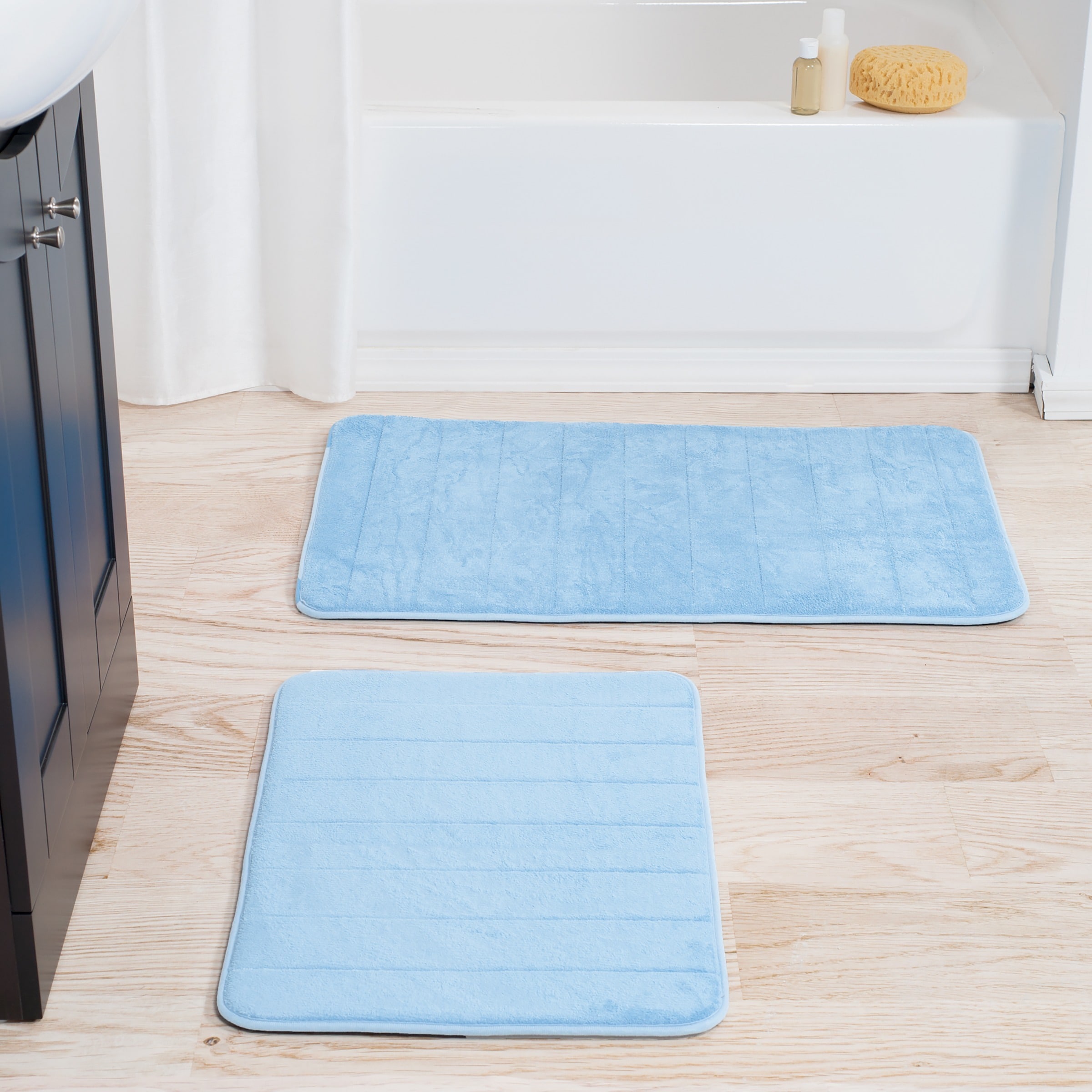 2pc Memory Foam Striped Bath Mat Set Blue - Yorkshire Home