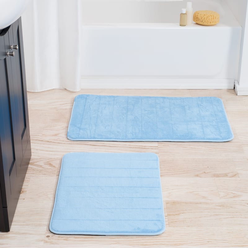 Bathroom Rugs - 2-Piece Memory Foam Bath Mats with Microfiber Top by Windsor Home - Light Blue