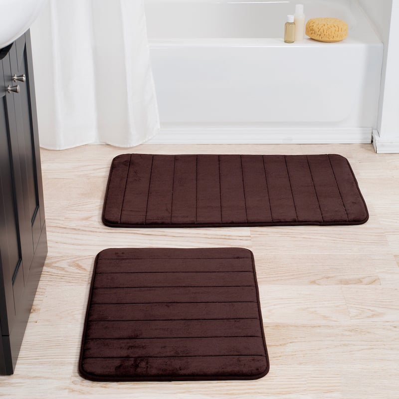 Bathroom Rugs - 2-Piece Memory Foam Bath Mats with Microfiber Top by Windsor Home - Chocolate