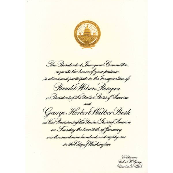 American Coin Treasures Official Ronald Reagan First Presidential Inauguration Invitation
