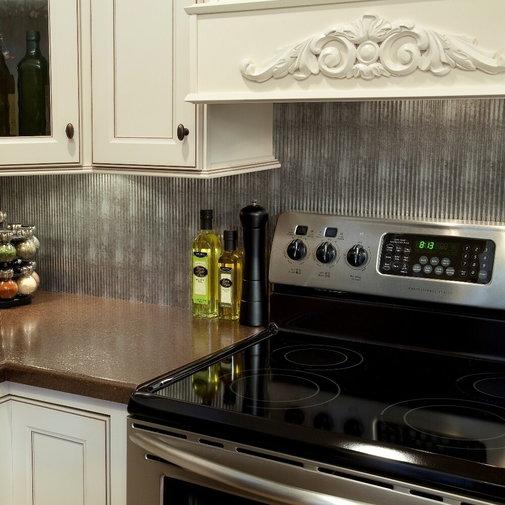 Shop Fasade Rib Backsplash In Crosshatch Silver 18-square-foot Kit - Shop Fasade Rib Backsplash In Crosshatch Silver 18-square-foot Kit