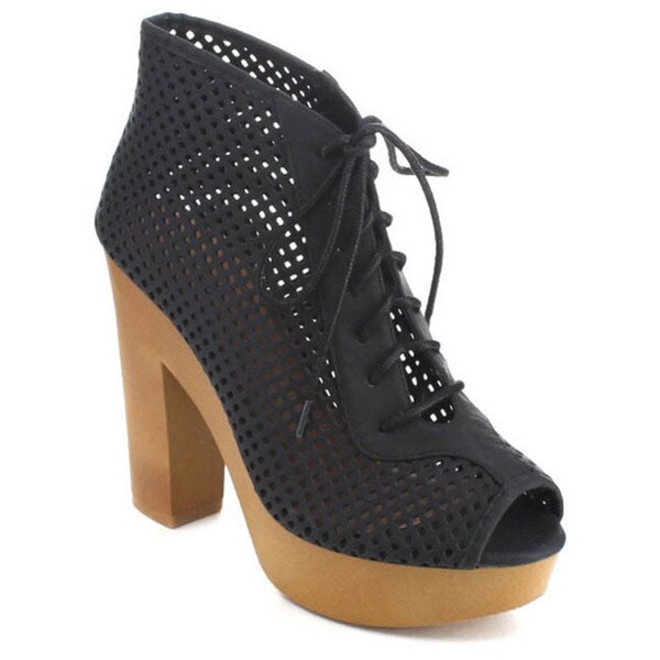 lace up cut out chunky heels
