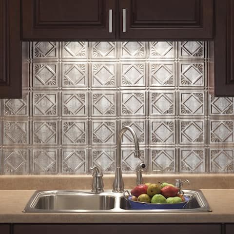 Fasade Traditional Style #4 Backsplash in Crosshatch Silver 15-square-foot 15 Sq Ft Kit