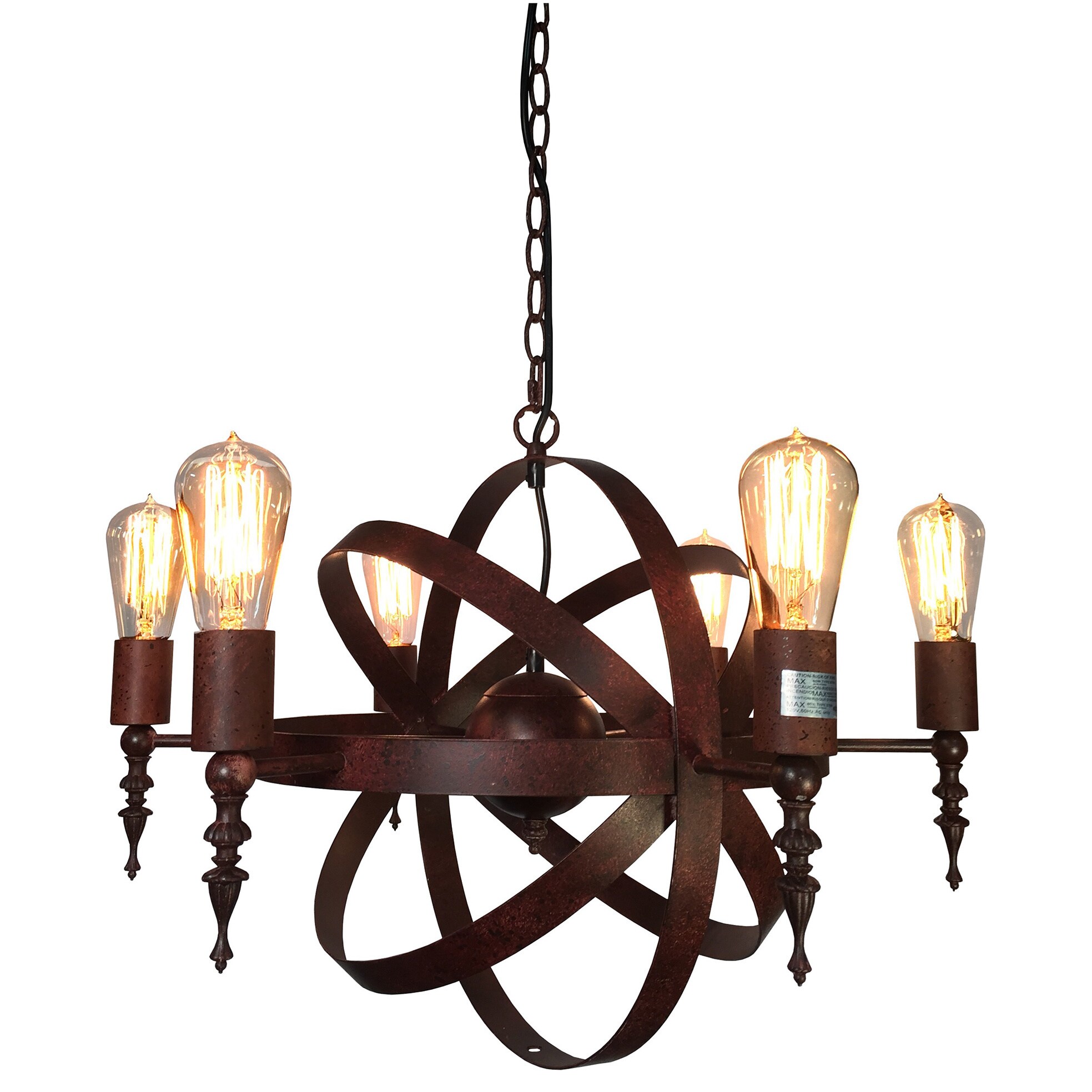 Alexa 6-light Rusty Steel 24-inch Edison Chandelier with Bulbs (Rusty Steel 24-inch Edison Chandelier) - Chandeliers For Bedrooms by Overstock.com