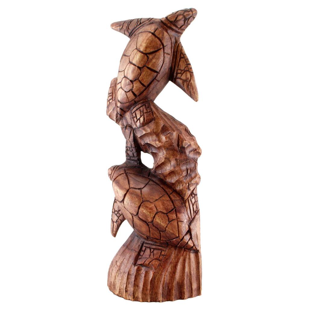 Handmade Albesia Wood Double Turtle Statue (Indonesia)