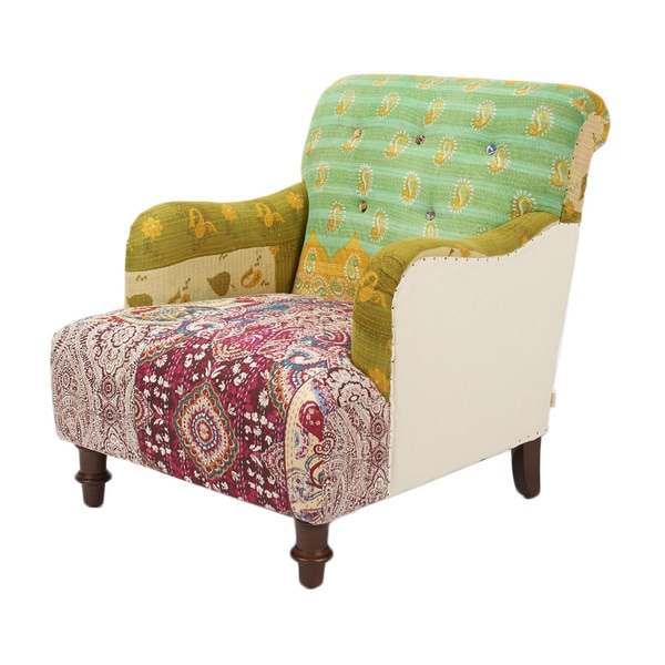 Shop Kantha Pine Cotton Fabric Arm Chair - Free Shipping Today ...