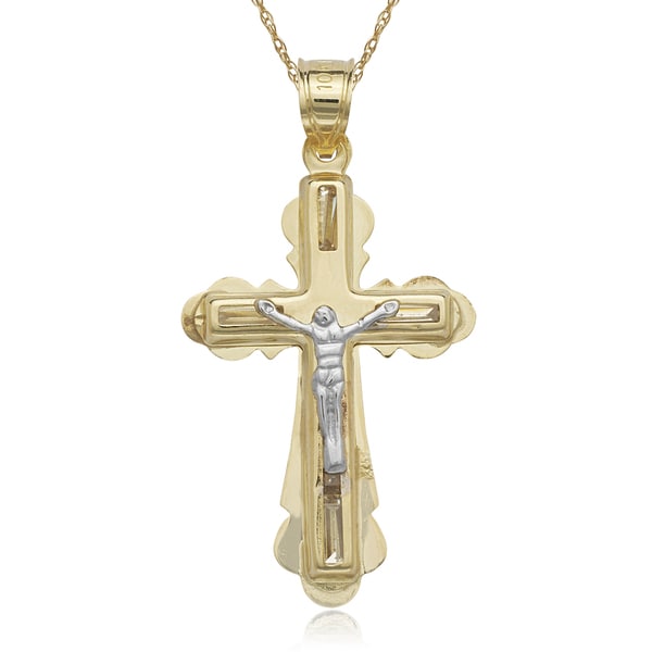10k Two-tone Gold Large Crucifix Cross Necklace - Free Shipping Today ...