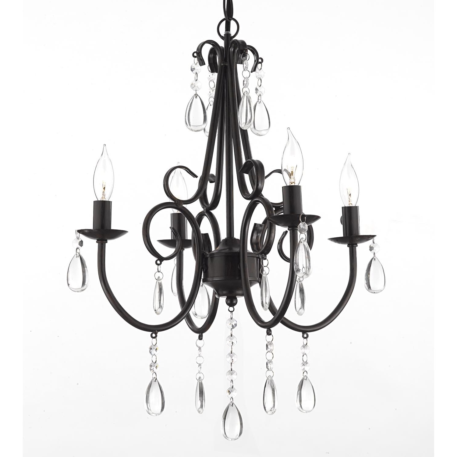 Wrought Iron and Crystal 4-light Rustic Chandelier Pendant (rustic) - Chandeliers For Bedrooms by Overstock.com