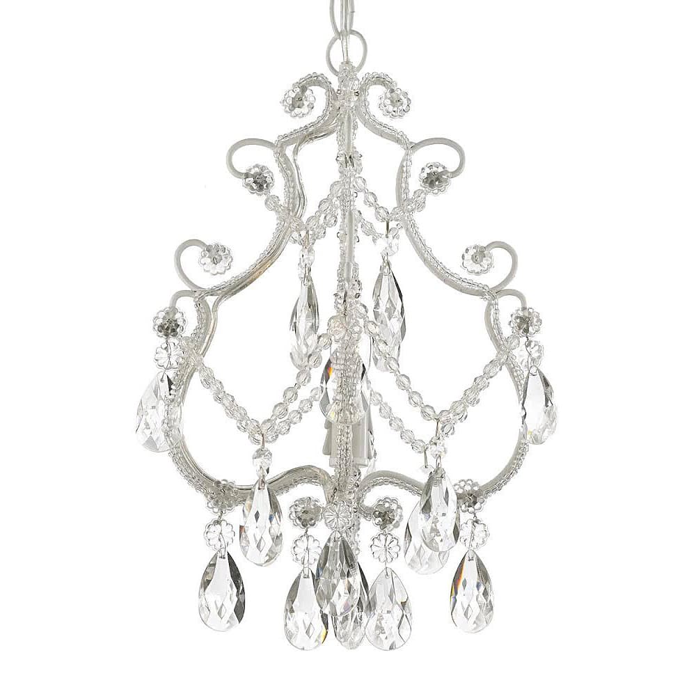 Wrought Iron and Crystal White Chandelier Pendant