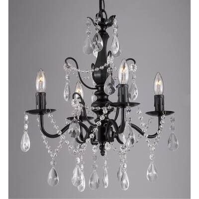 Wrought Iron and Crystal Black 4-light Chandelier Pendant