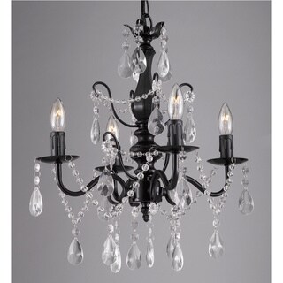 Wrought Iron and Crystal Black 4-light Chandelier Pendant (black) - Chandeliers For Bedrooms by Overstock.com