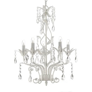 Wrought Iron and Crystal White 5-light Chandelier Pendant (white) - Chandeliers For Bedrooms by Overstock.com