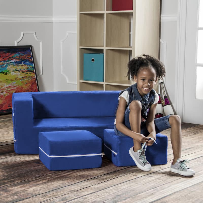 Jaxx Zipline Modular Kids Loveseat with Ottomans