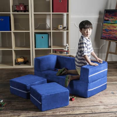 Jaxx Zipline Modular Kids Loveseat with Ottomans