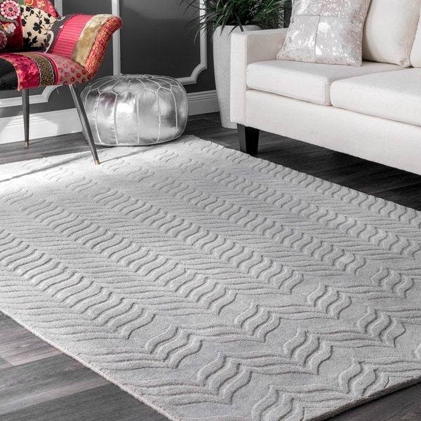 nuLOOM Hand-woven Abstract Fancy Wool Blue/ Grey Rug (7'6 x 9'6)