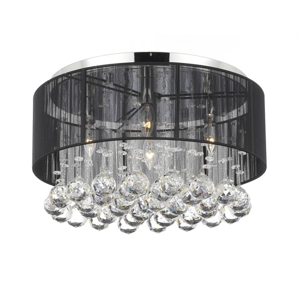 Chrome Flush Mount 4 Ight Chandelier With Large Black Shade And Chrome Flush Mount 4 Ight Chandelier With Large Black Shade And Crystal