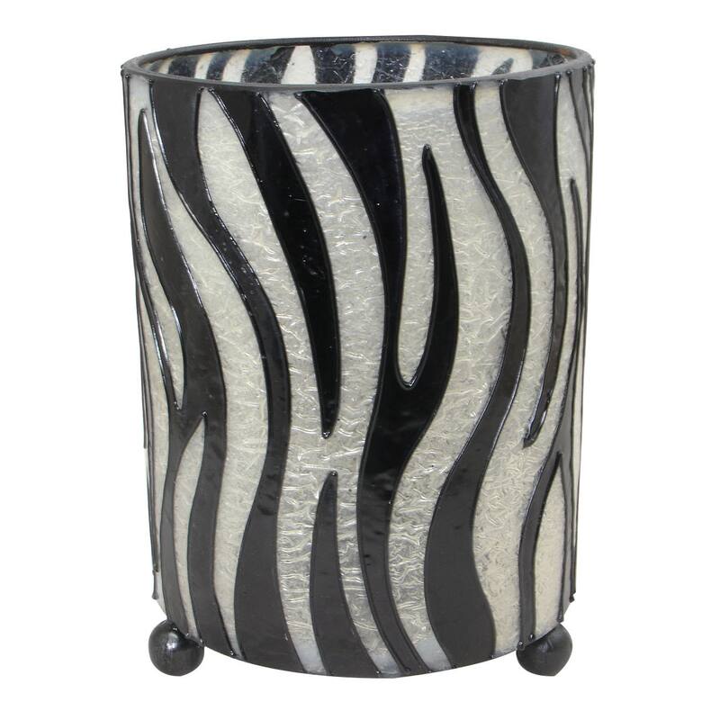 Handmade Hurricane Lantern Zebra Pattern Candleholder (Indonesia) - Black