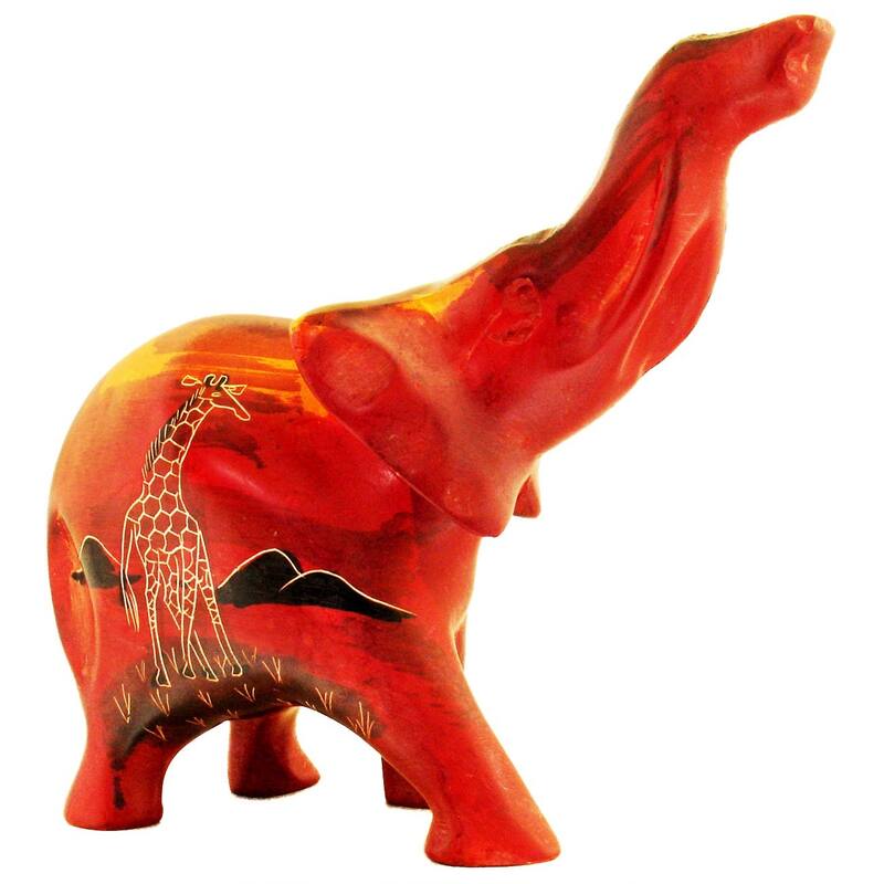Handmade African Sunset Elephant Figurine (Kenya) - Red/Black