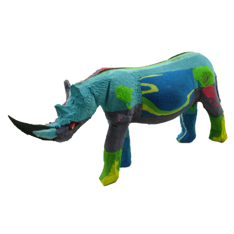 Handmade Recycled Flip Flop Rubber Rhino Statue (Kenya)