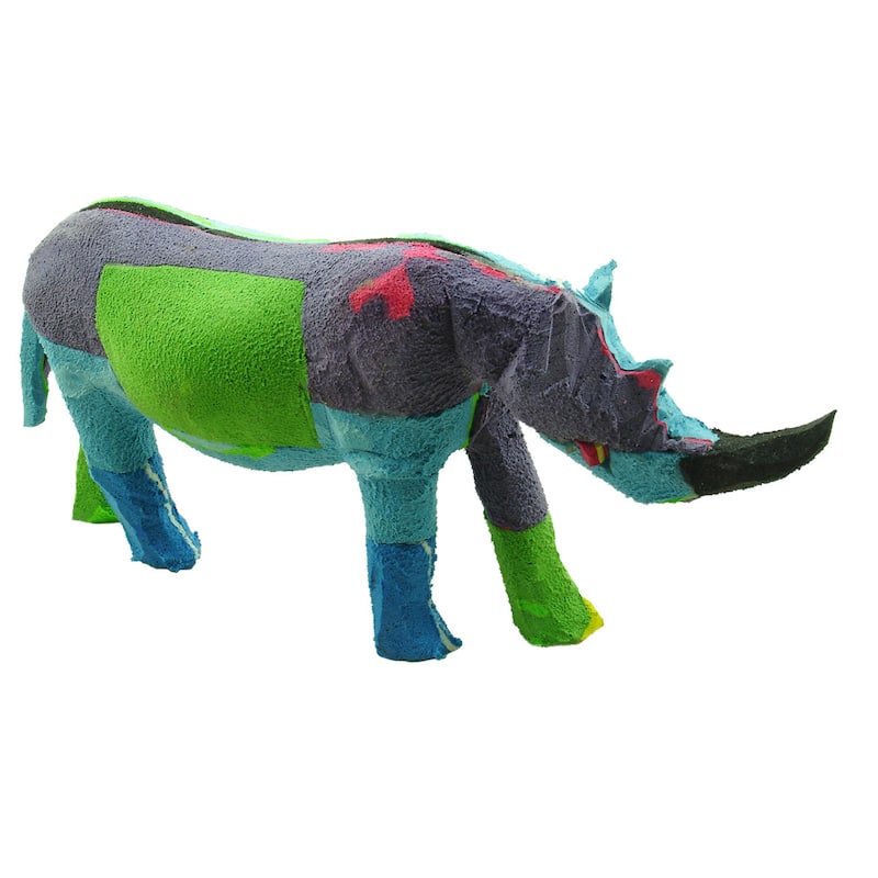 Handmade Recycled Flip Flop Rubber Rhino Statue (Kenya)