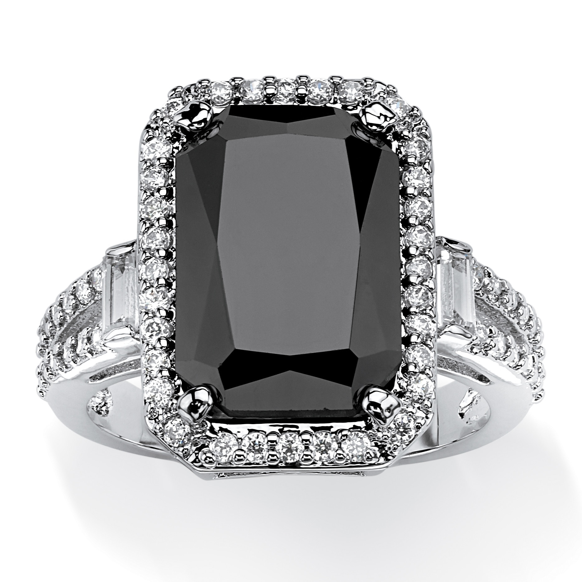 Platinum Plated Black Cubic Zirconia Ring White On Black Cubic Zirconia Ring