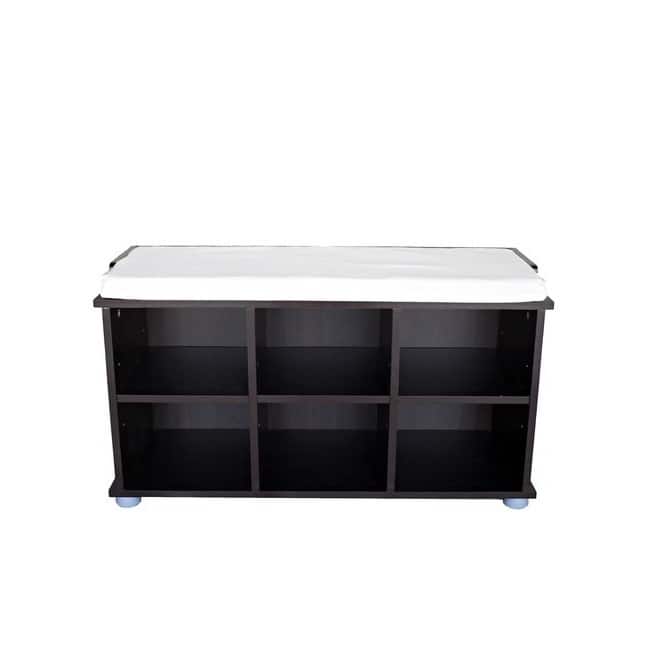 Kendal 6-cell Espresso/ White Cushion Shoe Bench