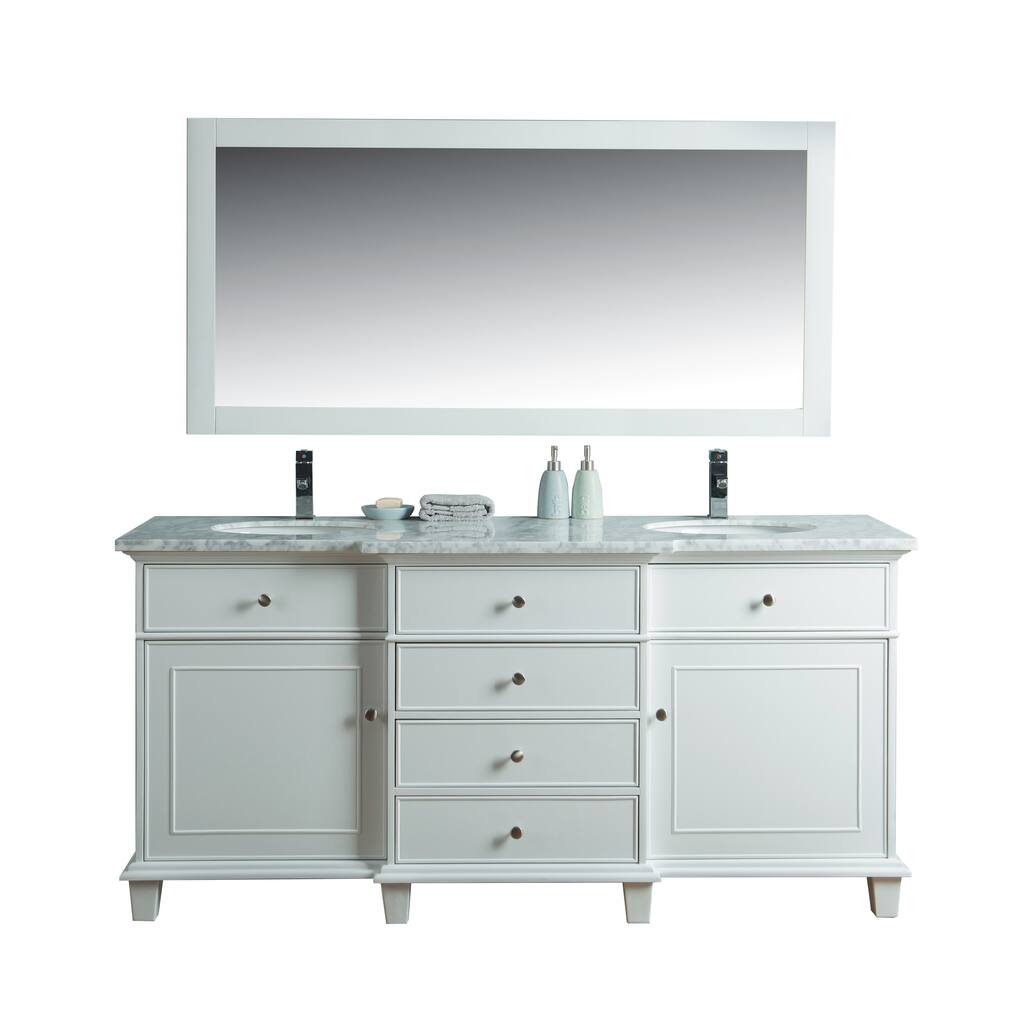 Stufurhome Cadence White 60-inch Double Sink Vanity with Mirror
