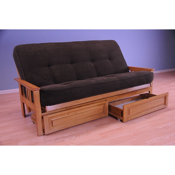 Shop Somette Honey Oak Futon Set with Storage Drawers Free Shipping