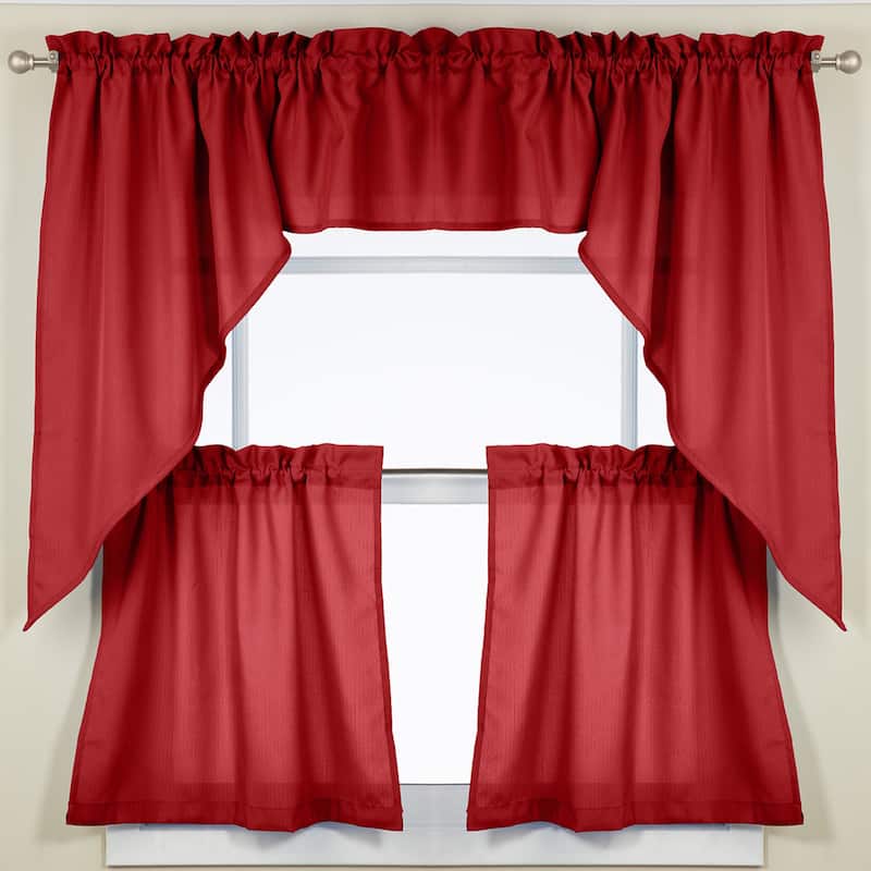 Opaque Wine Ribcord Kitchen Curtain Pieces - Tiers/ Valances/ Swags