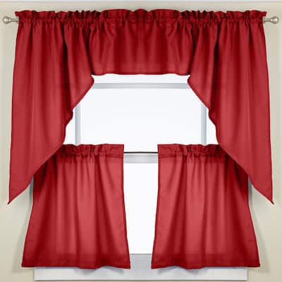 Opaque Wine Ribcord Kitchen Curtain Pieces - Tiers/ Valances/ Swags