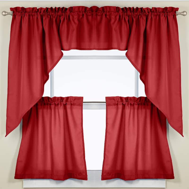 Opaque Wine Ribcord Kitchen Curtain Pieces - Tiers/ Valances/ Swags