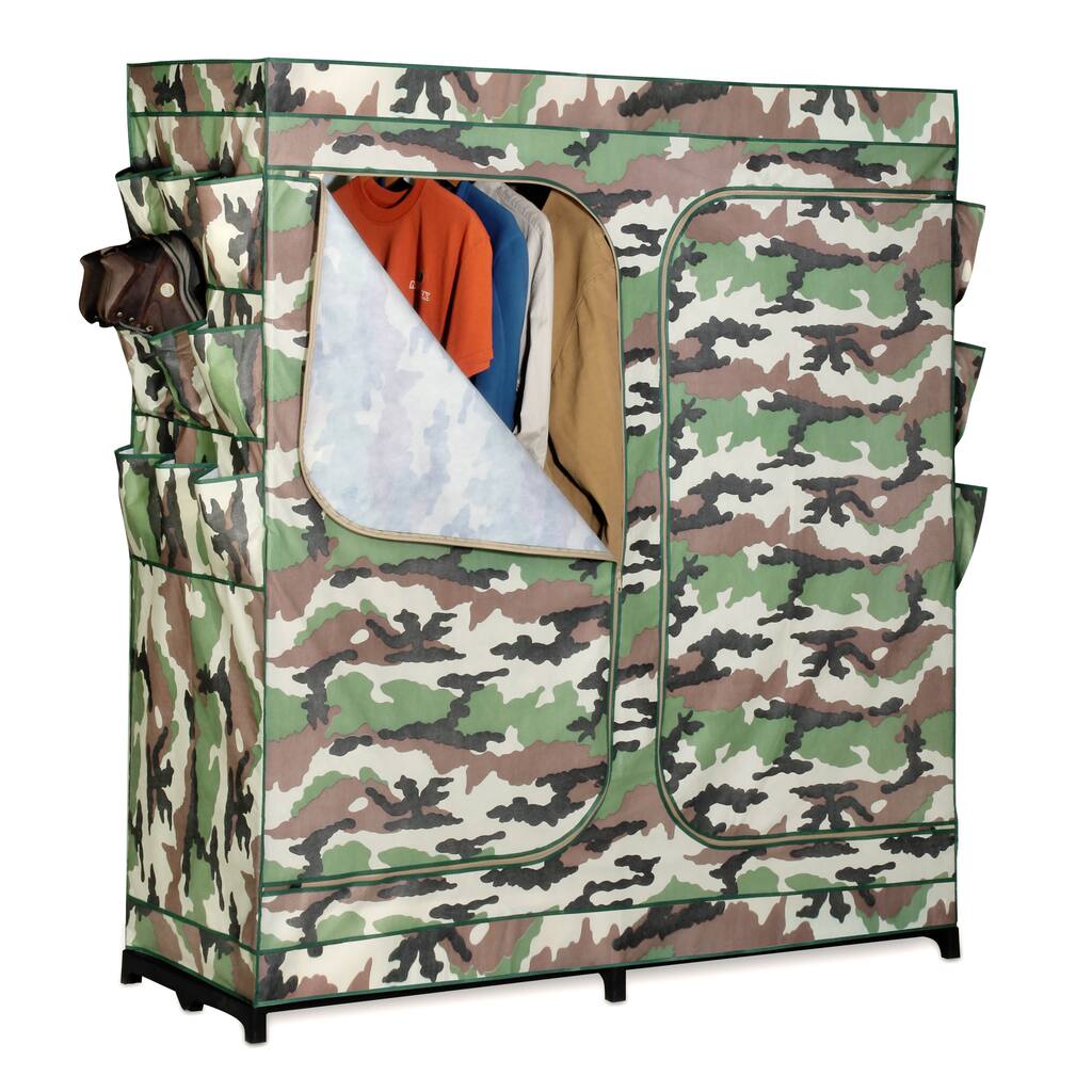 Honey-Can-Do 60-inch Double Door Storage Closet- Camouflage with Shoe Organizer