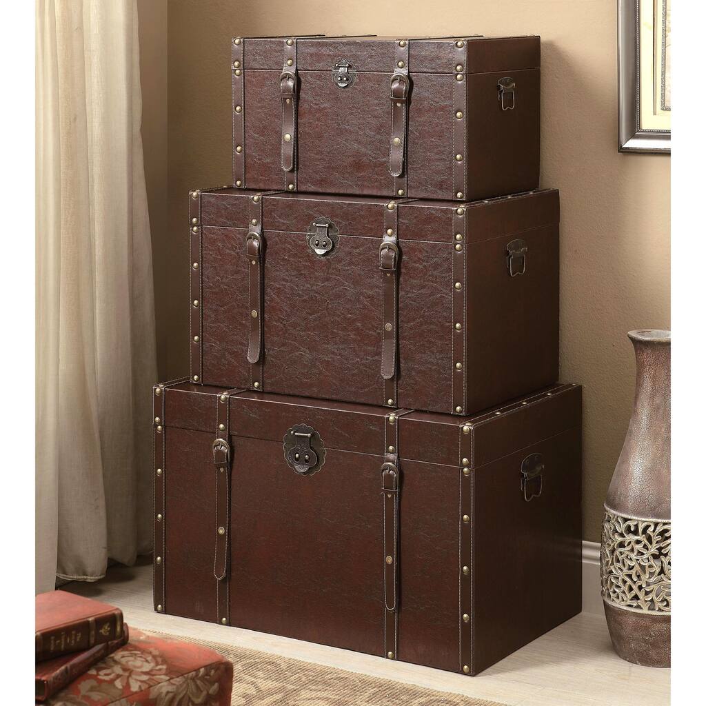 Woodlan Rustic Nesting Storage Trunk Set (Set of 3)