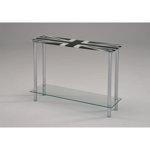 London Printed Glass/Chrome Console Table