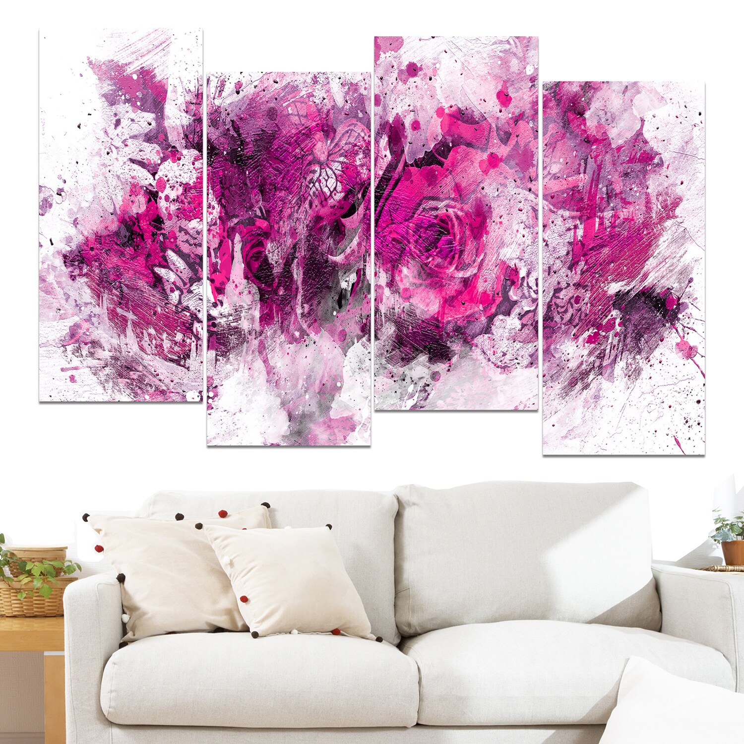 Purple Floral Flower Blossom Framed TREBLE CANVAS PRINT Wall Art 