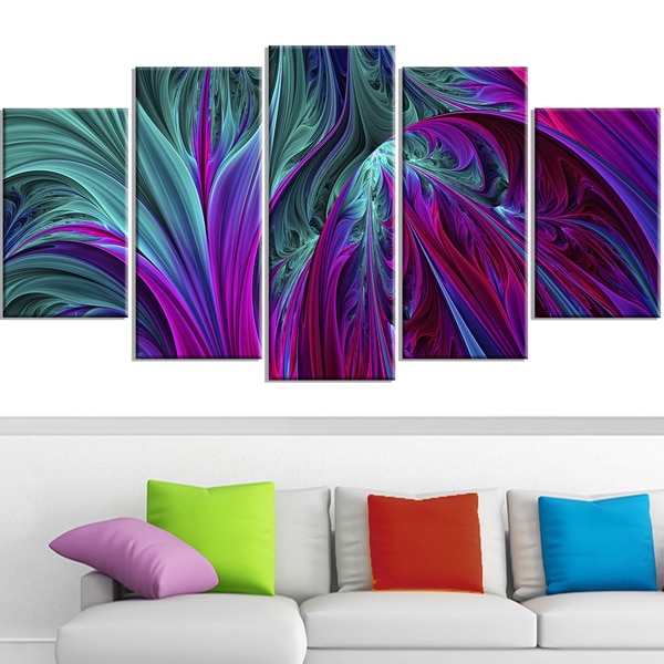 Design Art Purple and Green Jungle 60 x 32 inch 5 panel Modern