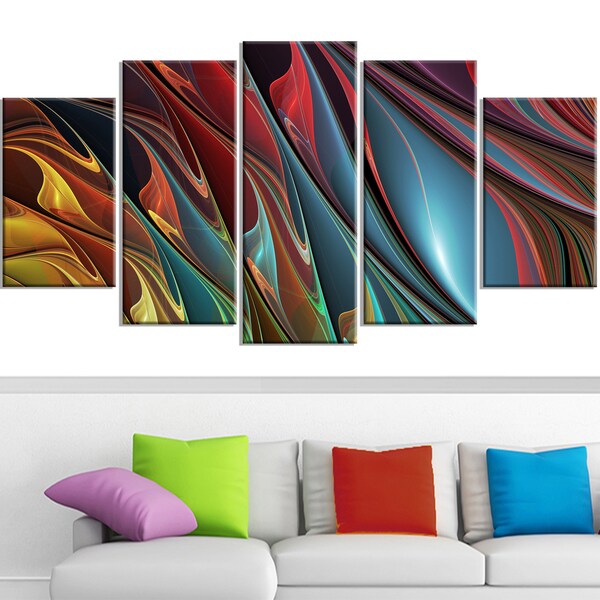 Shop Design Art 'Leaves of Color' 60 x 32inch 5panel Modern Canvas