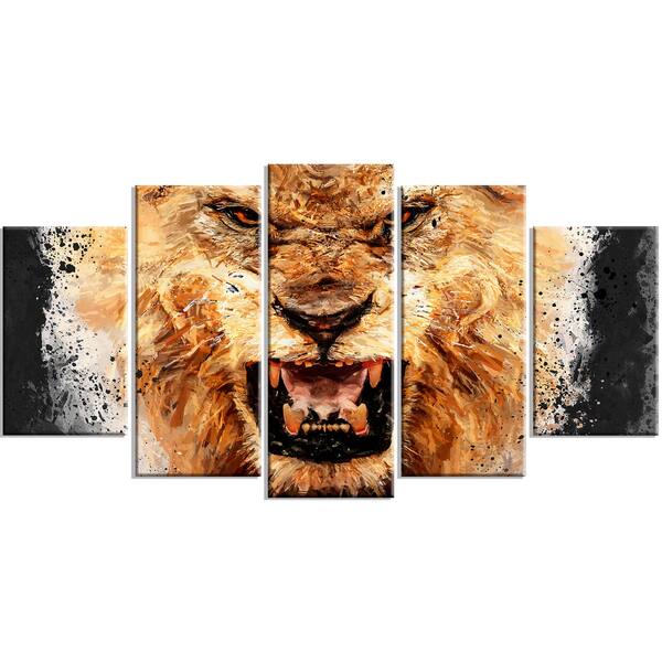 Design Art 'Be Fierce' 60 x 32-inch 5-panel Lion Canvas Art Print ...