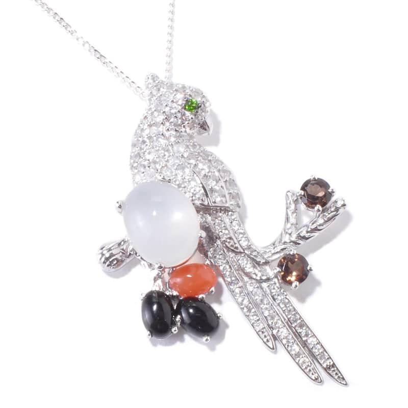 Sterling Silver 8 1/2ct White Moonstone Parrot Necklace
