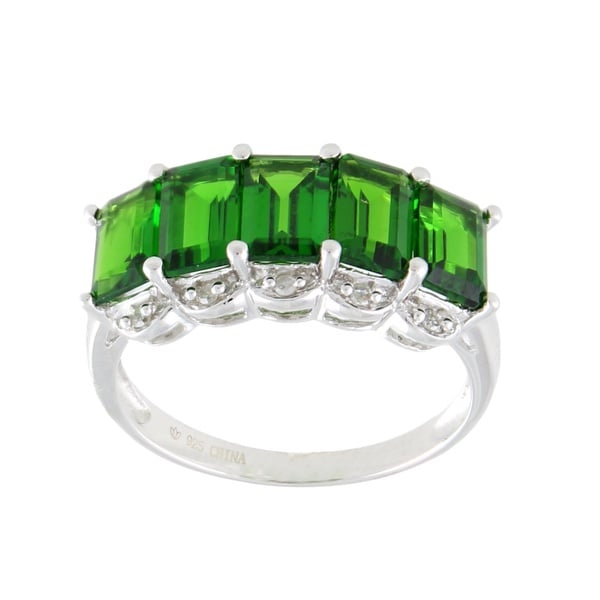 Pinctore Sterling Silver 1.90ctw Tsavorite Five-Row Band Ring
