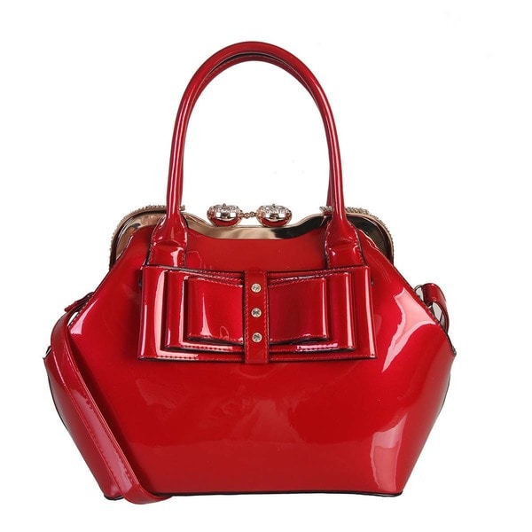Rimen and Co. Patent Leather Shiny Color Studded Bow Satchel Handbag ...