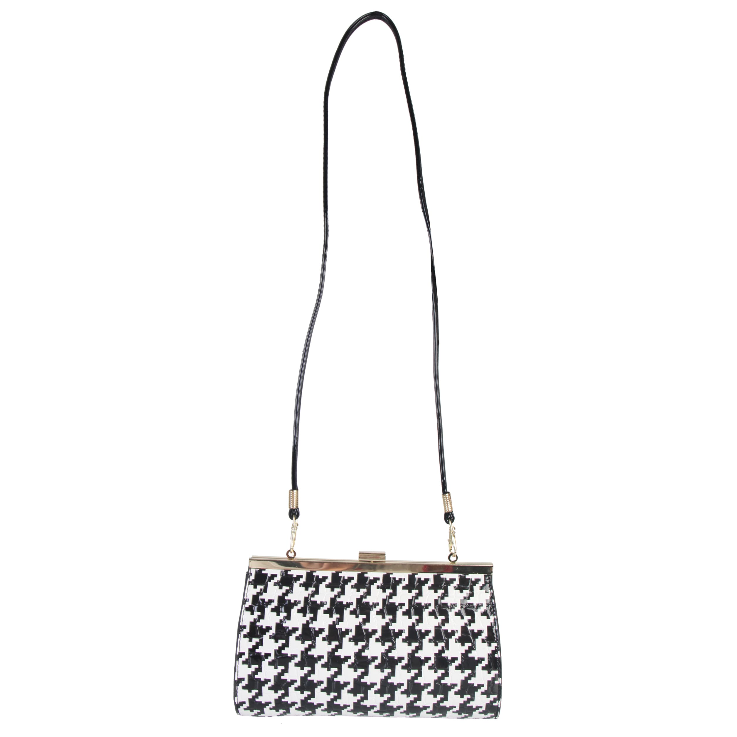 Womens Handbag and Purse Set Shoulder Bag Patent Faux Leather Black Houndstooth