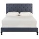 preview thumbnail 3 of 5, SAFAVIEH Hathaway Navy Linen Upholstered Tufted Rolled Back Bed (Queen)