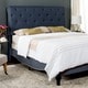 preview thumbnail 1 of 5, SAFAVIEH Hathaway Navy Linen Upholstered Tufted Rolled Back Bed (Queen)