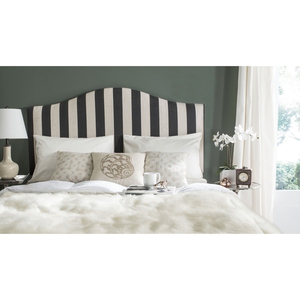 Safavieh Connie Black and White Stripe Upholstered Camelback ... - Safavieh Connie Black and White Stripe Upholstered Camelback Headboard  (Queen)