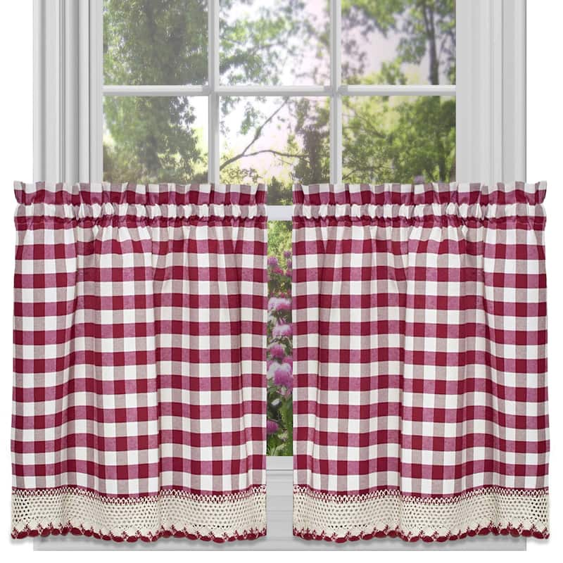 Classic Buffalo Check Kitchen Burgundy/White Curtain Set or Separates