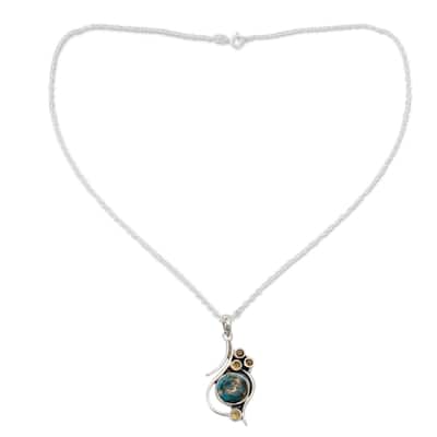 Handmade Sterling Silver Citrine and Composite Turquoise Pendant Necklace (India)